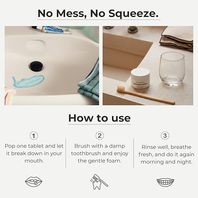 Cool Mint Fluoride-Free Toothpaste Tablets with Nano Hydroxyapatite | Natural Whitening, Enamel Strengthening, Plastic-Free & Travel-Friendly (1 Month Refill + Tin)