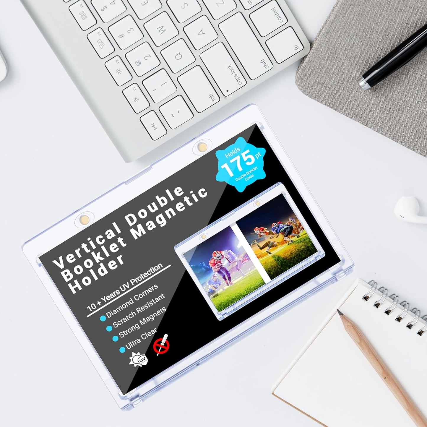 2-Pack Vertical Booklet Magnetic Card-Holder - 175PT Booklet Case-UV Protection, One Touch Booklet Magnetic Card Holder Fit for National Treasure Cards, Script Cards Storage and Playbook Cards Display