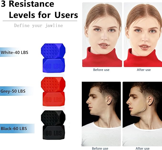 Jaw Exerciser for Man and Woman 3 Resistance Levels (6 pcs) BPA Free Silicone Jawline Exerciser Gum Tablets Jaw Trainer & Jaw Shaper for Beginner, Intermediate & Advanced Users