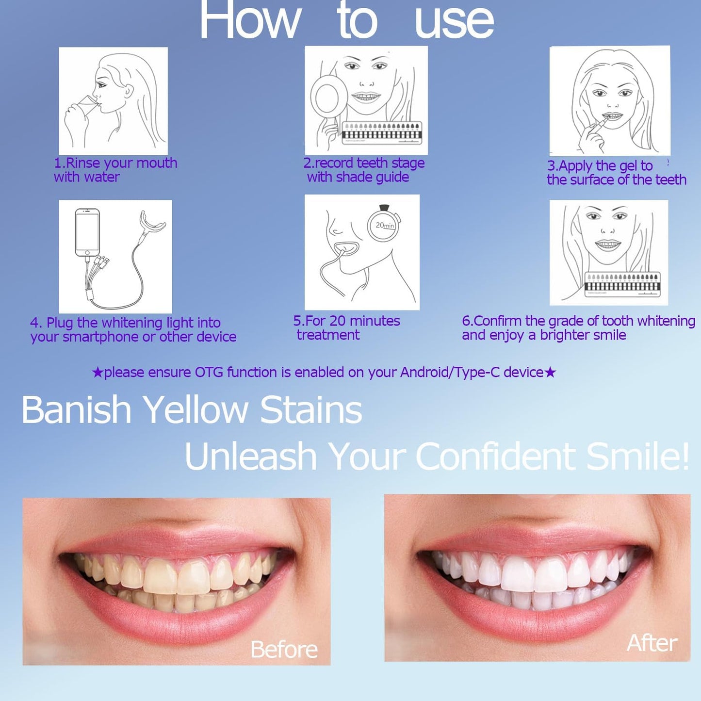 TAWEE Teeth Whitening Kit Safe for Sensitive Teeth & Enamel Wired Tooth whitening Accelerator Light with 16 Blue LED Pure White Teeth Whitener Waterproof