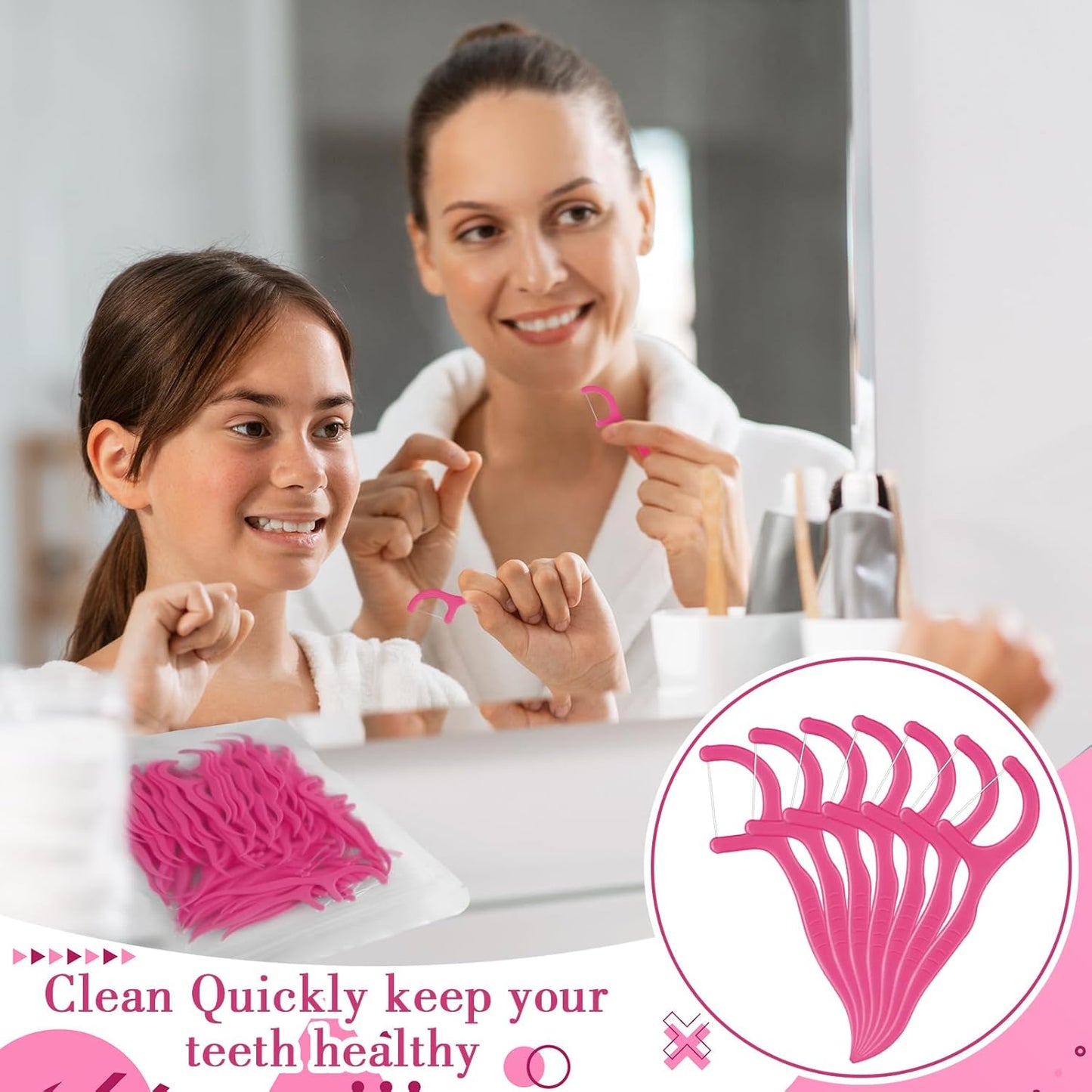 Baderke 600 Count Floss Picks Bulk Dental Flossers Picks for Adults Non Breakable Tooth Picks Flossers Teeth Cleaning Dental for Family Pack Travel(Hot Pink)