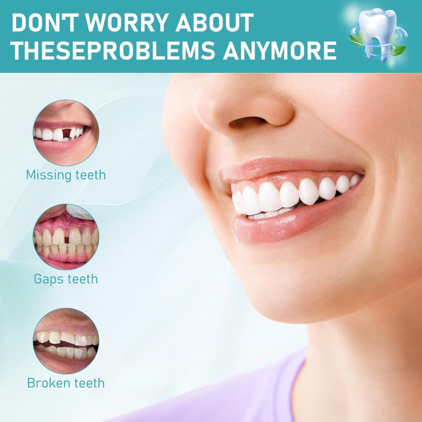 2 Pcs Minceetbien Dentures, Minceetbien Silicone Reline Denture Set, Adjustable Snap-in Dentures, Upper and Lower Denture Kit, Comfortable and Waterproof Fake for Instant Smile Restoration