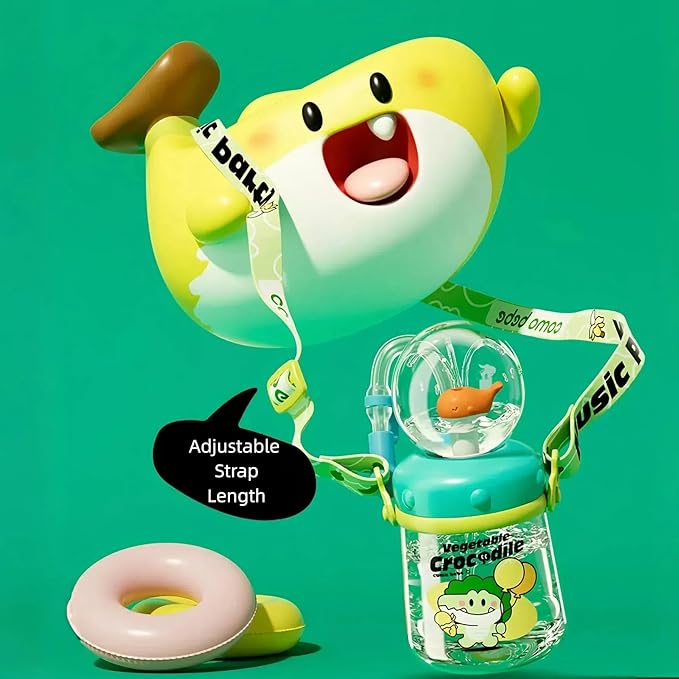 Drinking Cup With Whale Squirt, Weighted Sippy Cups With Adjustable Straps, 300ml Whale Water Cups With Silicone Soft Tip, Portable Leak Proof Straw Sippy Cup For Kids (C-Green)