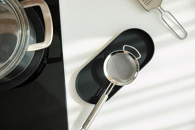 Lazy K Silicone Tray - Small Vanity Tray Organizer - Spoon Rest Holder - Kitchen Sink, Bathroom, Multi-Purpose Modern Counter Organizer (Black)