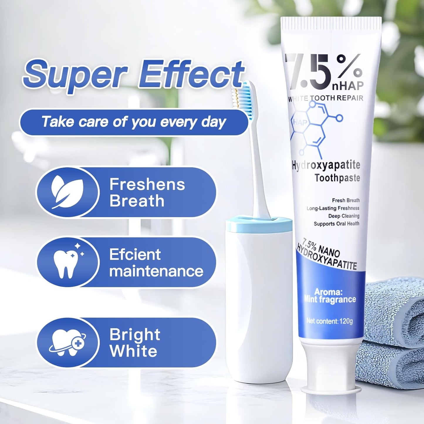 Nano Hydroxyapatite Toothpaste – Remineralizing, Whitening & Fluoride-Free Toothpaste for Sensitive Teeth, Cavity Reversal, Enamel Repair & Gum Care, Suitable for Kids & Adults