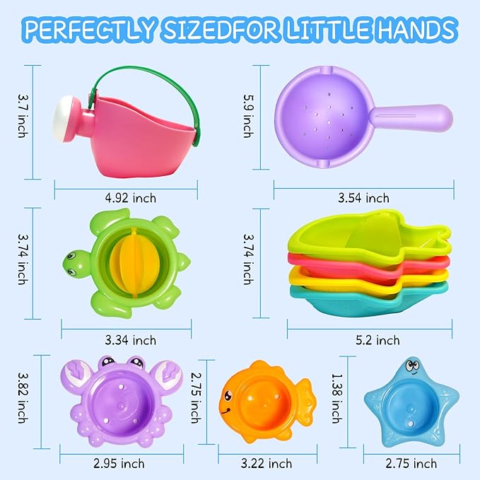 10PCS Baby Bath Toys for Kids Ages 1-3 Mold Free Water Toys for Toddlers 12+ Months Fun Bathtub Pool Beach Toys Safe Early Learning Water Table Toy for 2-6 Years Old Christmas Birthday Boys Girls Gift