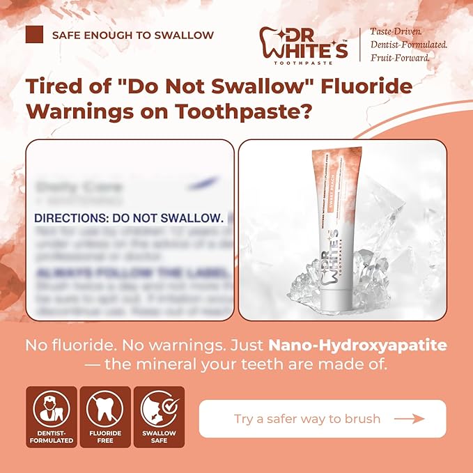 Dr. White’s Fluoride-Free nHA Toothpaste 2-Pack; Dentist-Formulated, Nano Hydroxyapatite + Xylitol, Sensitivity Relief Complex™, Mint-Free, Enamel Safe, Swallow-Safe (3.5 Oz, Sweet Peach)