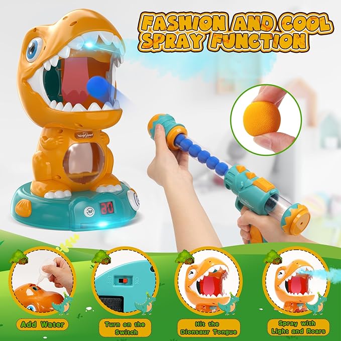 EagleStone Remote Control Dinosaur Shooting Toys for Kids 3-5 5-7 8-12, Electronic Dino Shooting Target Game with Spay, Auto Scoring, Light &Roar, 3 4 5 6 7 Year Old Boy Birthday Gift Party Favor