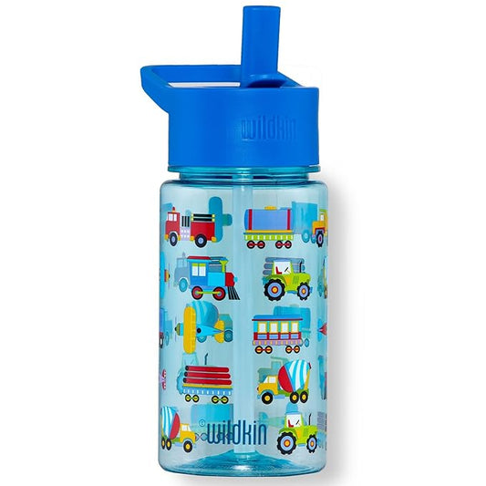 Wildkin Kids 16 Oz Water Bottle – BPA-Free Tritan, Leak-Proof Lid, Durable & Easy to Clean - Trains, Planes & Trucks