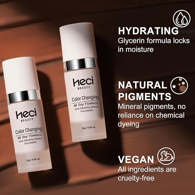 Color Changing Foundation,2 Pack Travel Size, Light Coverage, Improves Uneven Skin Tone, Lightweight & Lasting,Make up for Flawless Liquid Foundation,Nature Finish for Deep Skin 0.42 oz