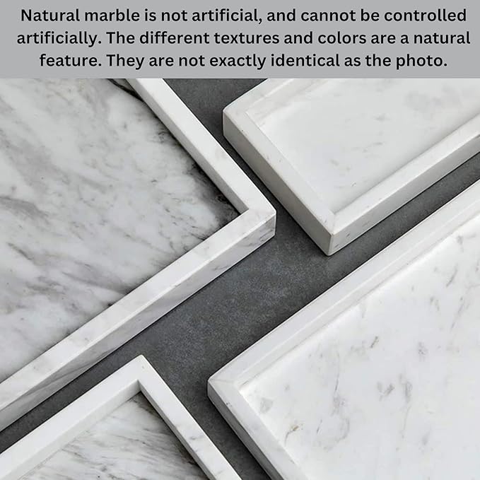 Natural White Marble Tray for Bathroom | Kitchen | Vanity | Desktop, Stone Organizer for Coffee Table, Dresser, Nightstand, Candles, Soap, Towel, Plant, Jewelry (10" x 6"), Rectangular