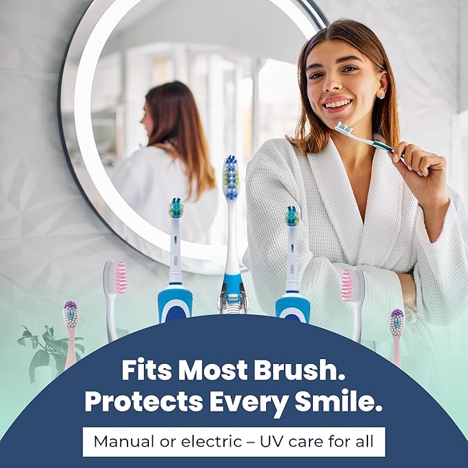 UV Toothbrush Sanitizer Holder & Cleaner with LED Clock Display & Hot Air Drying – Wall-Mounted UV Tooth Brush Holder for Bathroom Decor, Travel Use, Rechargeable Portable Design, Fits All Brushes