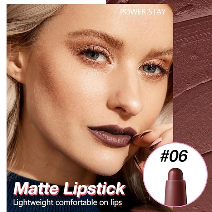 Maroon Matte Lipstick Crayon - High Pigment Creamy Formula, Waterproof Long Lasting, Smooth Glide Application, Non-Sticklipstick, Ultra Thin Lightweight, Velvet Matte Lip Feel for Women 06#