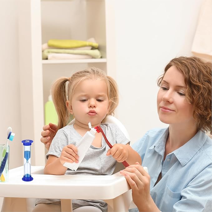Sand Timer for Kids - 2 Minute Set of 4 Hour Glass -Blue Color- Acrylic Covered for Classroom, Home & Kids Room