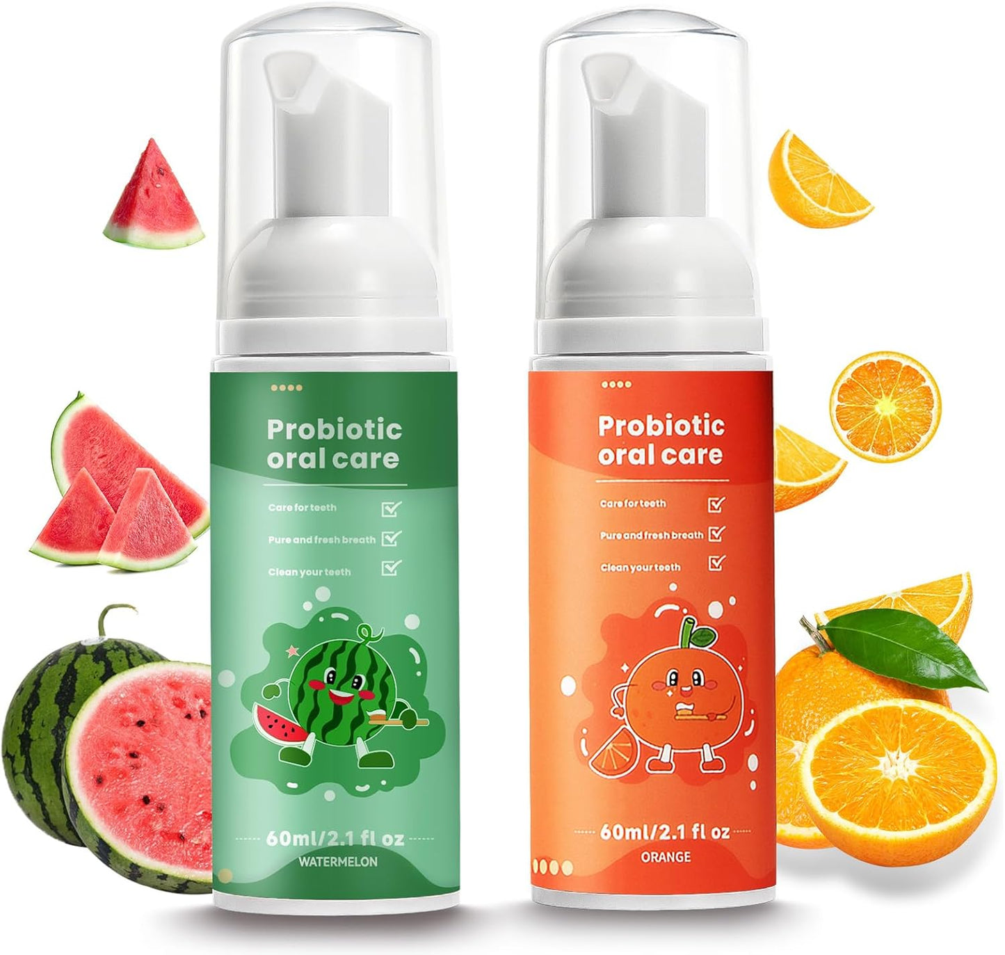 Kids Foam Fluoride Free Toothpaste with Watermelon and Orange Mint Flavor, Toddler Natural Teeth Deep Cleaning Toothpaste for U Shaped Toothbrush