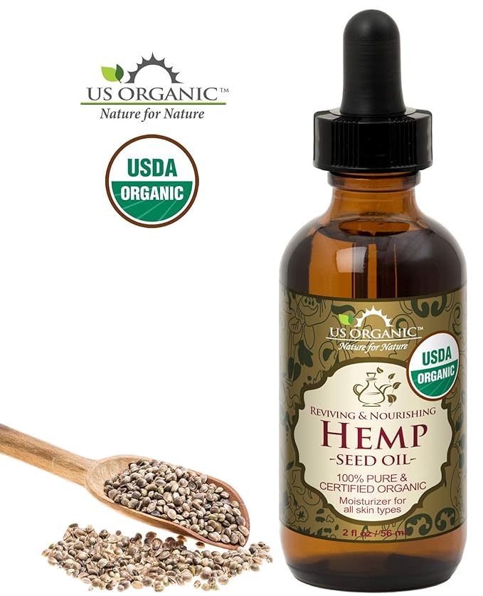 US Organic Hemp Seed Oil, Certified Organic, Pure & Natural, Cold Pressed Virgin, Unrefined, Amber Glass Bottle with Glass Eye Dropper for Easy Application (2 oz (56 ml))