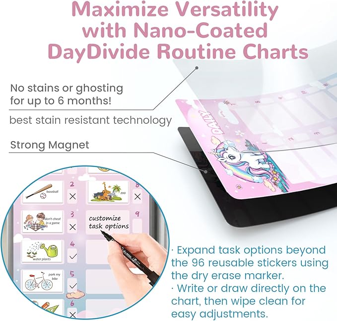 JJPRO Magnetic Bedtime/Morning/Daily Routine Chart for Kids with Smiley Faces Reward Jar-Dry Erase Bedtime Routine Chart,Visual Schedule Board for Toddlers Behavior Reward Chart -Unicorn