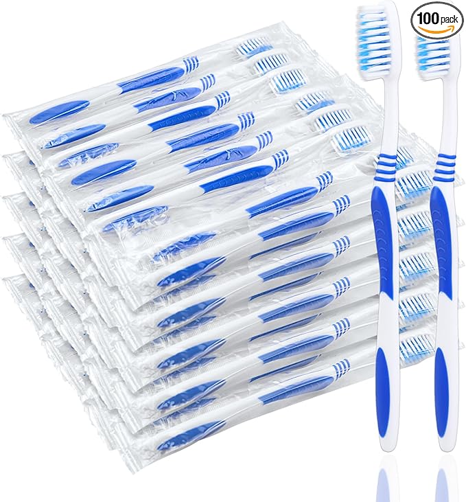 100 Prepasted Disposable Toothbrushes Individually Wrapped Pre Pasted Toothbrushes Soft Bristle Travel Tooth Brush Single Use Wrapped for Hotel, Camping, Travel and Gift for The Homeless