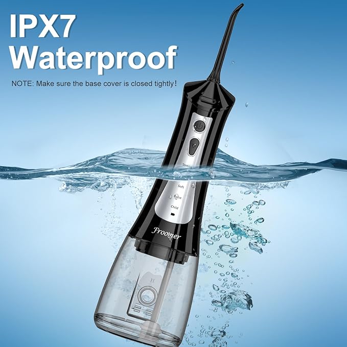Froomer Water Flosser，Water Dental Forsser for Teeth Clean, 5Modes 4 Jet Tips,Rechargeable Portable Water Flossers for Teeth,300ML Tanks for Travel Friendly(Black