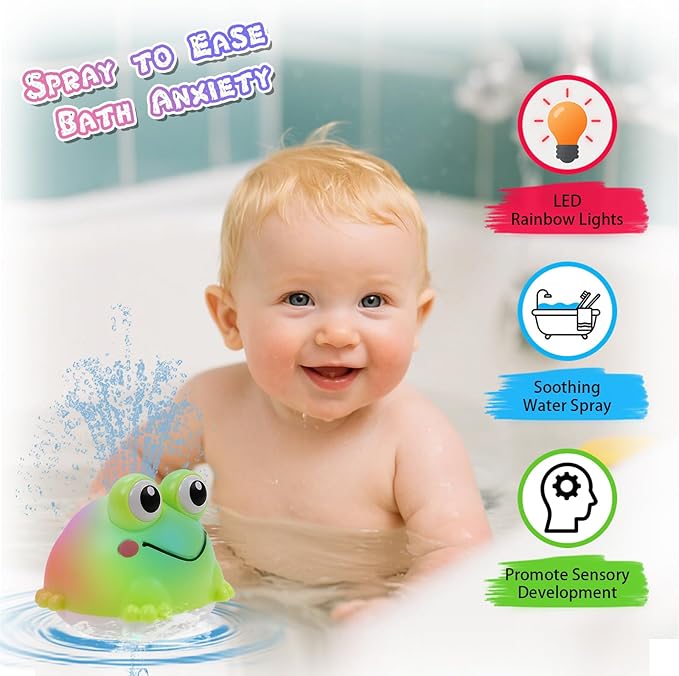 Light Up Bath Toy Sprinkler for Babies, Rechargeable Bathtub Pool Water Toys Baby Gifts for Toddlers, Shower Essentials (Frog)