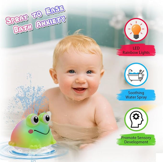 Light Up Bath Toy Sprinkler for Babies, Rechargeable Bathtub Pool Water Toys Baby Gifts for Toddlers, Shower Essentials (Frog)