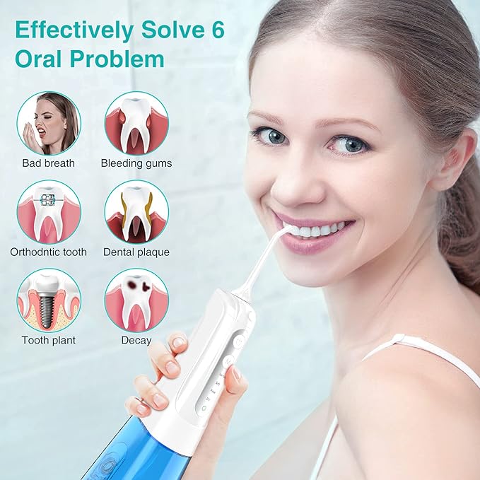Cordless Water Dental Flosser Teeth Cleaner, INSMART Professional 300ML Tank DIY Mode USB Rechargeable Dental Oral Irrigator for Home and Travel, IPX7 Waterproof 4 Modes Irrigate for Oral Care
