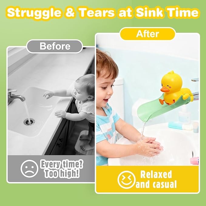 Skyroku Duck-Tastic Faucet Extender for Toddlers – Kicking Legs Fun! Splash-Proof & Easy Install Sink Extender for Kids (Yellow&Green)