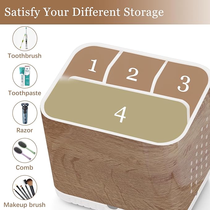 Toothbrush Holders for Bathrooms, Kids Electric Toothbrush and Toothpaste Holder, Toothbrush Caddy Organizer, 4 Slots Tooth Brushing Stand for Bathroom Organizer Countertop (Wood Grain)