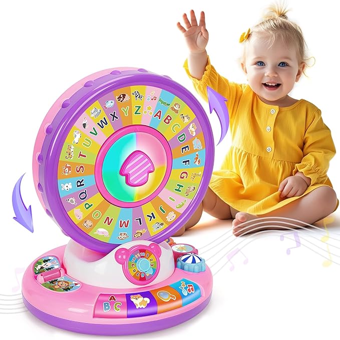 Learning Toy for 1 Year Old Girls, Interactive Spin and Sing Musical Toys for Toddler 12-18 Months, Learning Games with Alphabet and Animals Sounds, Christmas Birthday Gifts for Baby Ages 1-3