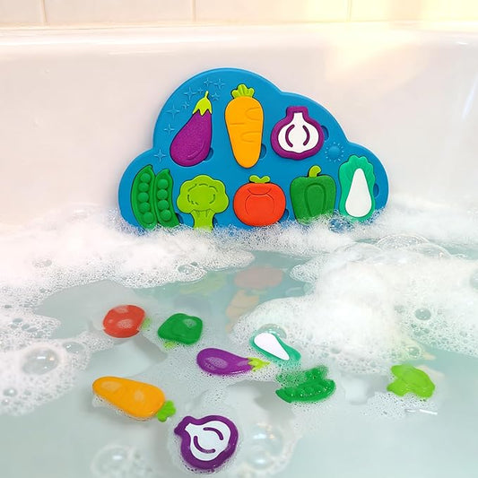 Silicone Bath Toys, No Hole Vegetable Bathtub Toys, Mold-Free Soft Bath Toys for Toddlers, Easy Clean Early Learning Sorting Toy, Floating Tub Toys for Kids - Birthday Gift for Boys Girls