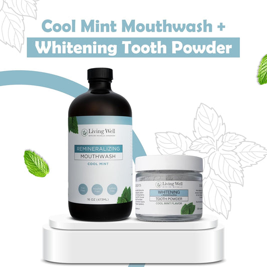 Living Well with Dr. Michelle Remineralizing & Whitening Bundle | Hydroxyapatite Tooth Powder & Cool Mint Mouthwash