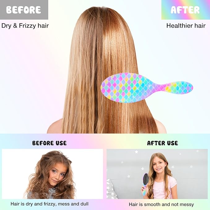Kids Hair Brush Girls, Toddler Wet Dry Detangling Hair Brush for Curly Thick Hair Pain-Free Comb Girls Kids Women Unicorn Mermaid