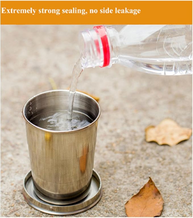 Outdoor Travel Collapsible Cup, Stainless Steel Folding Camping Cup, Portable Drinking Mug With Keychain for Hiking and Picnic (450ML)