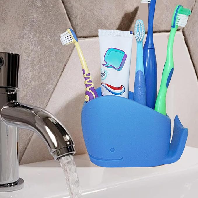 Whale Toothbrush Holder – Silicone 12x8x5cm | Animal Toothpaste Organizer and Kids Toothbrush Stand | Durable Non-Slip Bathroom Accessory for Home Sink, Daily Tooth Care