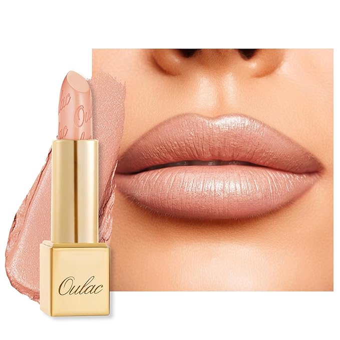 Oulac Matte Nude Peach Lipstick with Glow Metallic Finish - Vegan Lipstick for Women, Creamy Texture, Hydrating Clean Beauty Formula, High-End Magnetic Hook Design, GM06 Hugs