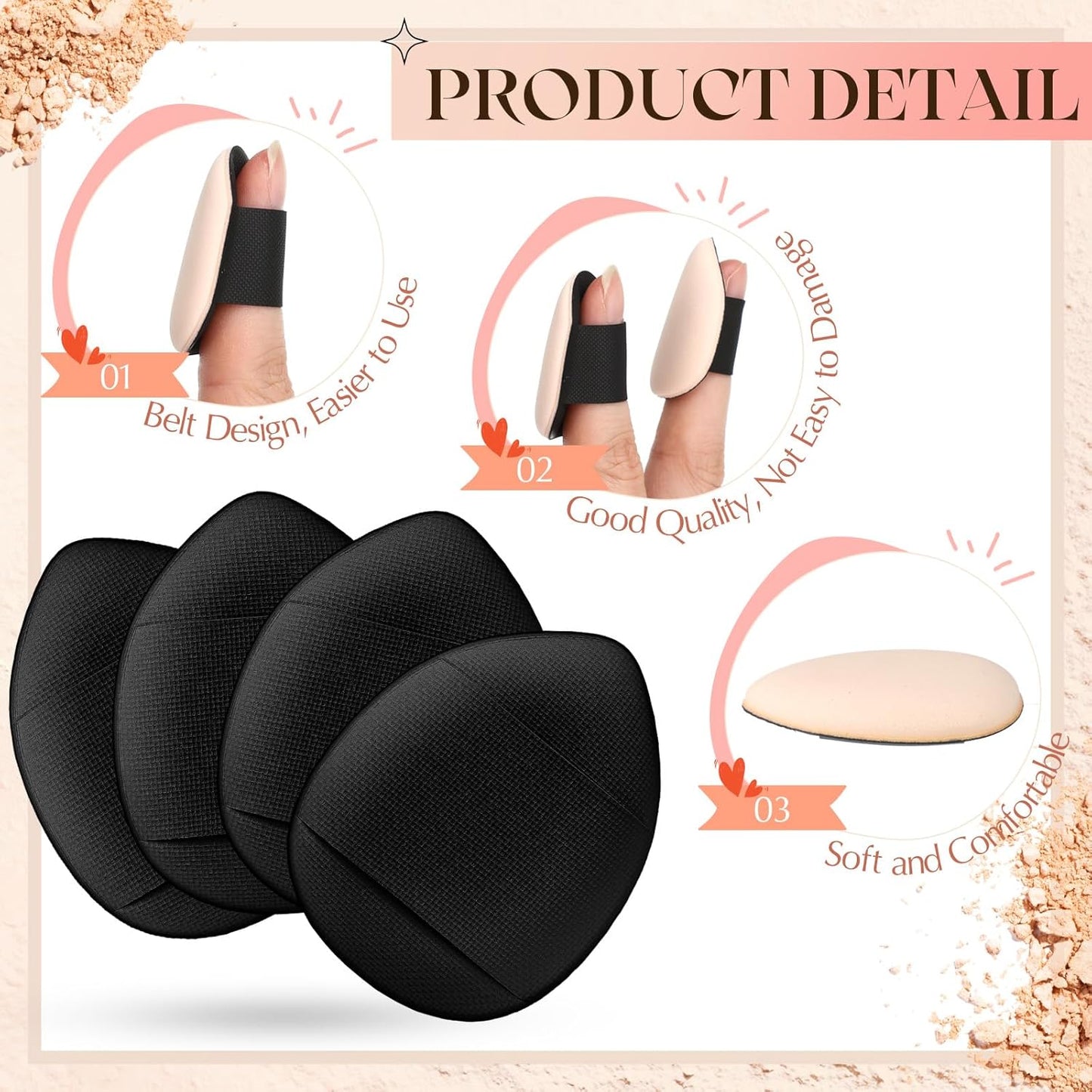 72 Pcs Finger Powder Puff Mini Makeup Sponge Soft Beauty Makeup Blender Puff for Foundation, Face Powder, Under Eye Setting, Concealer, Repair Cream, Cosmetic Tool (Black)
