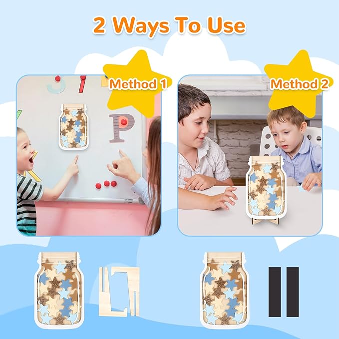 Reward Jar for Kids – Magnetic Wooden Behavior Chart and Incentive Jar with 25 Tokens, Stickers, Stand & Magnet – Positive Reinforcement Tool for Home, Toddlers or Classroom