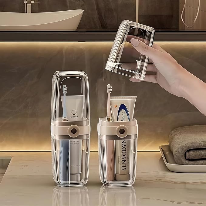 Toothbrush Travel Case Portable Clear Toothbrush Holders with Cover Leakproof Toothbrush & Toothpaste Holder for Traveling School Camping Business Trip Bathroom