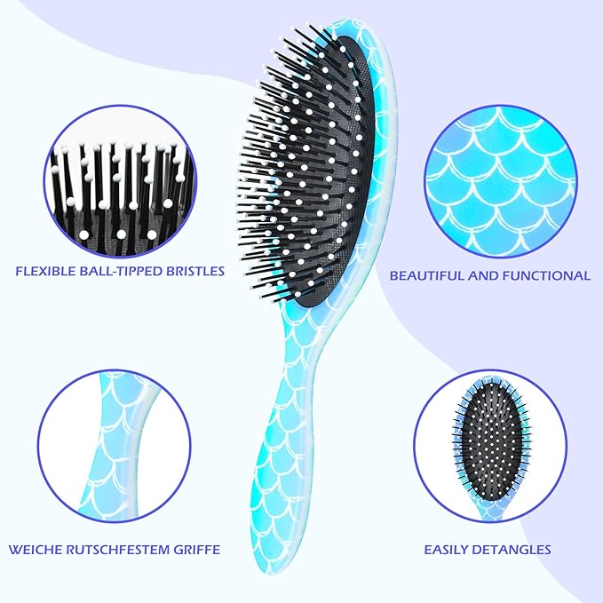 Kids Hair Brush Girls, Toddler Wet Dry Detangling Hair Brush for Curly Thick Hair Pain-Free Comb Girls Kids Women Unicorn Mermaid