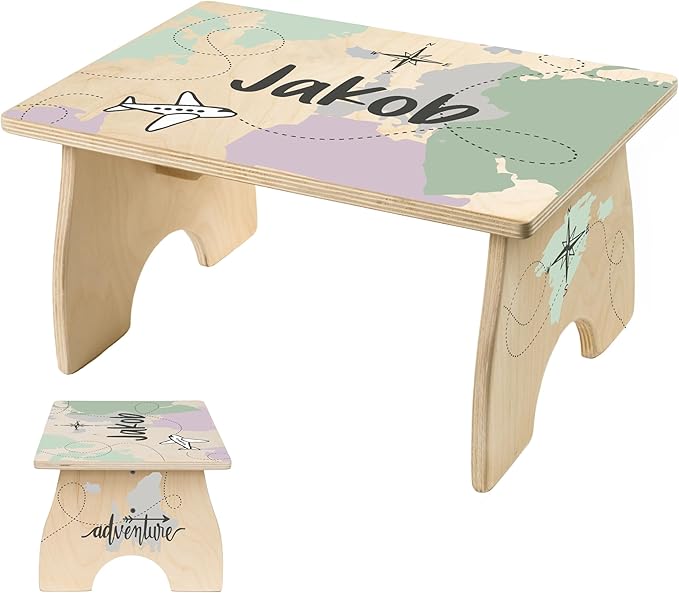 Step Stool for Toddlers- Personalized Wood Kids Step Stool with Name for Kitchen Sink, Bathroom, Potty Training, Toilet, Kitchen Sink- Sturdy and Safe- Made in USA by BloomOwl (Adventure-Explore)