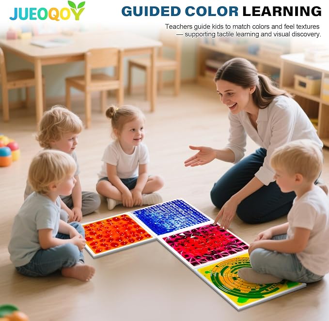 Liquid Sensory Floor Tiles for Kids Ages 3+, 12" Textured Step-On Tiles with Non-Slip Base, Interactive Color-Flow, Assorted Colors, Sensory Path Starter Set (4-Pack)
