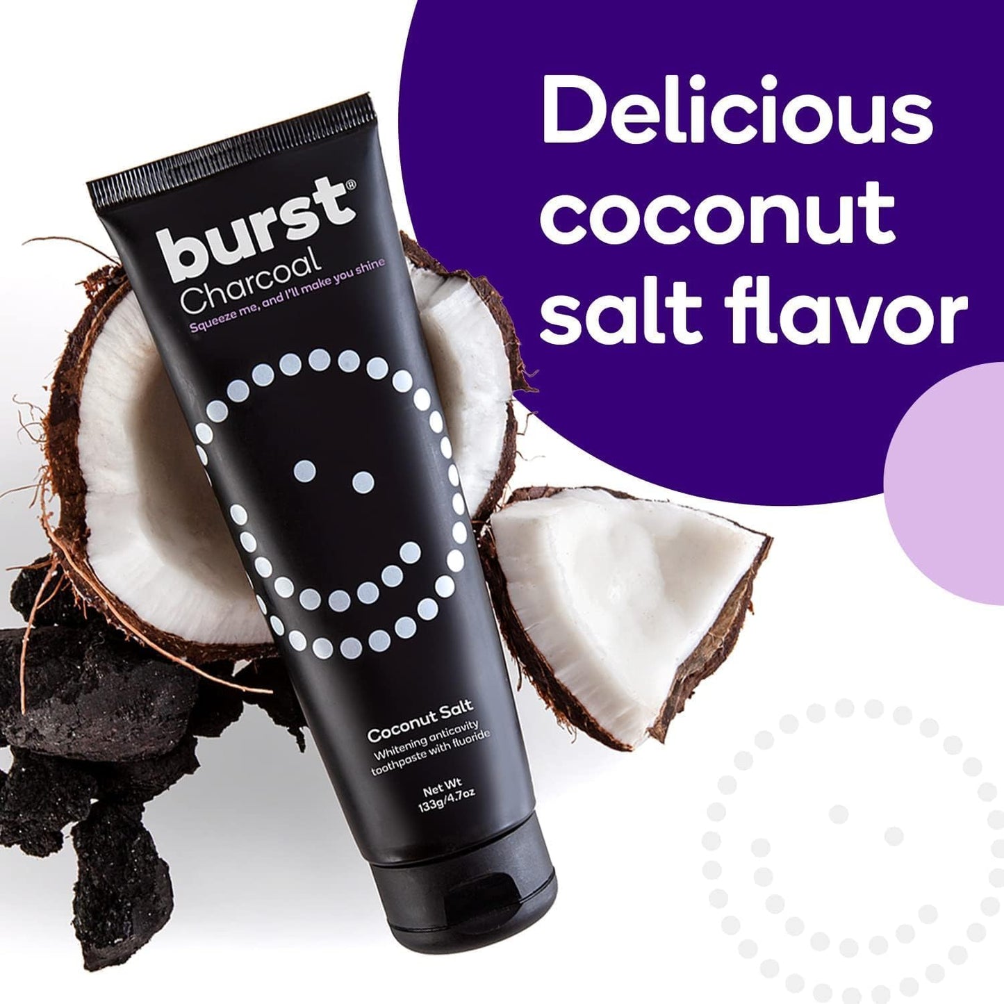 BURST Charcoal Whitening Toothpaste for Adults (4.7oz) | for Sensitive Teeth with Cavity Fighting Fluoride & Xylitol |Vegan | Gluten & SLS Free | Coconut Salt