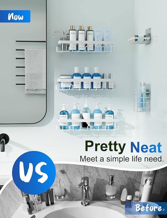 GVY Shower Caddy 5 Pack, Adhesive Shower Organizer Bathroom Shelves,Rustproof Bathroom Organizers and Storage for Home Decor, No Drilling Shower Shelves for Apartment Essentials