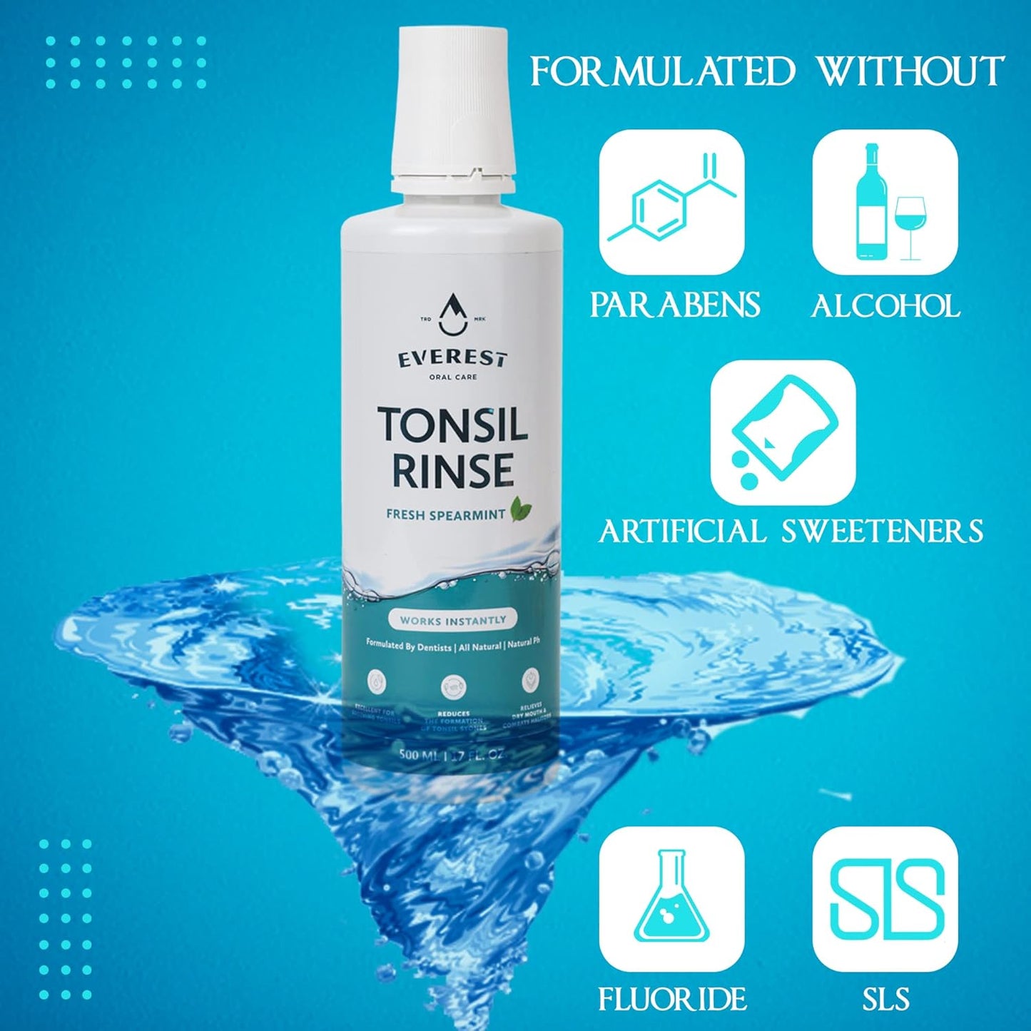 Everest Mouth Wash & Tonsil Stone Remover – Natural Mouthwash or Oral Rinse Liquid to Help Soothe Tonsils, Fight Bad Breath, & Relieve Dry Mouth – Paraben & Alcohol Free Mouthwash