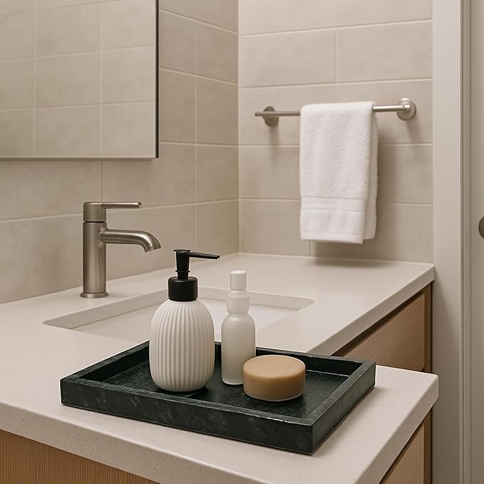 Natural Green Marble Tray for Bathroom | Kitchen | Vanity | Desktop, Stone Organizer for Coffee Table, Dresser, Nightstand, Candles, Soap, Towel, Plant, Jewelry (12" x 8"), Rectangular