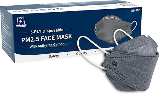 5-PLY BlueEagle Disposable Face Mask | 3D-Structure | PM 2.5 | Soft Inner Layer | Breathable Ample Air Space | with Activated Charcoal | 25 Pcs (Black)