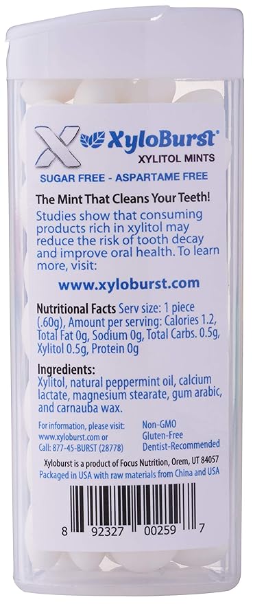 XyloBurst - Xylitol Mints | Sugar Free Breath Mints for Oral Health | Gluten Free, Vegan, Keto Friendly | Aspartame Free | Variety Pack | 60 Count Jar, 8-Pack