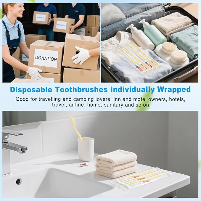 Disposable Toothbrush with Toothpaste Set, Individually Wrapped Soft Bristles Travel Size Manual Toothbrushes Kit in Bulk for Hotel/Travel/ Business/Donation/Homeless/Charity/Camping (200 Pack)