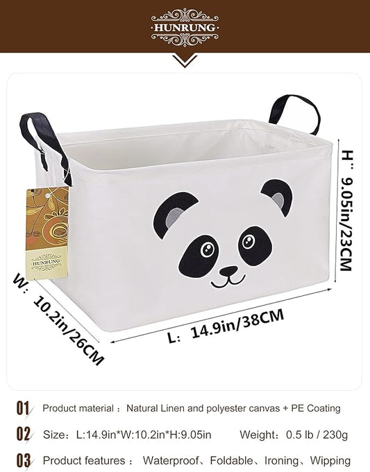 HUNRUNG Rectangle Storage Basket Cute Canvas Organizer Bin for Pet/Children Toys, Books, Clothes Perfect for Rooms/Playroom(Rectangle Panda)