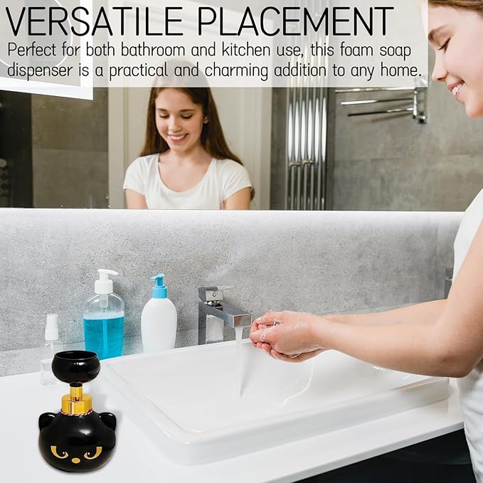 Cat Paw Foam Soap Dispenser - Novelty Hand Soap Dispenser for Bathroom Kitchen, Decorative 3D Printed Cat Shape, Manual Pump, Refillable Container for Adults Kids